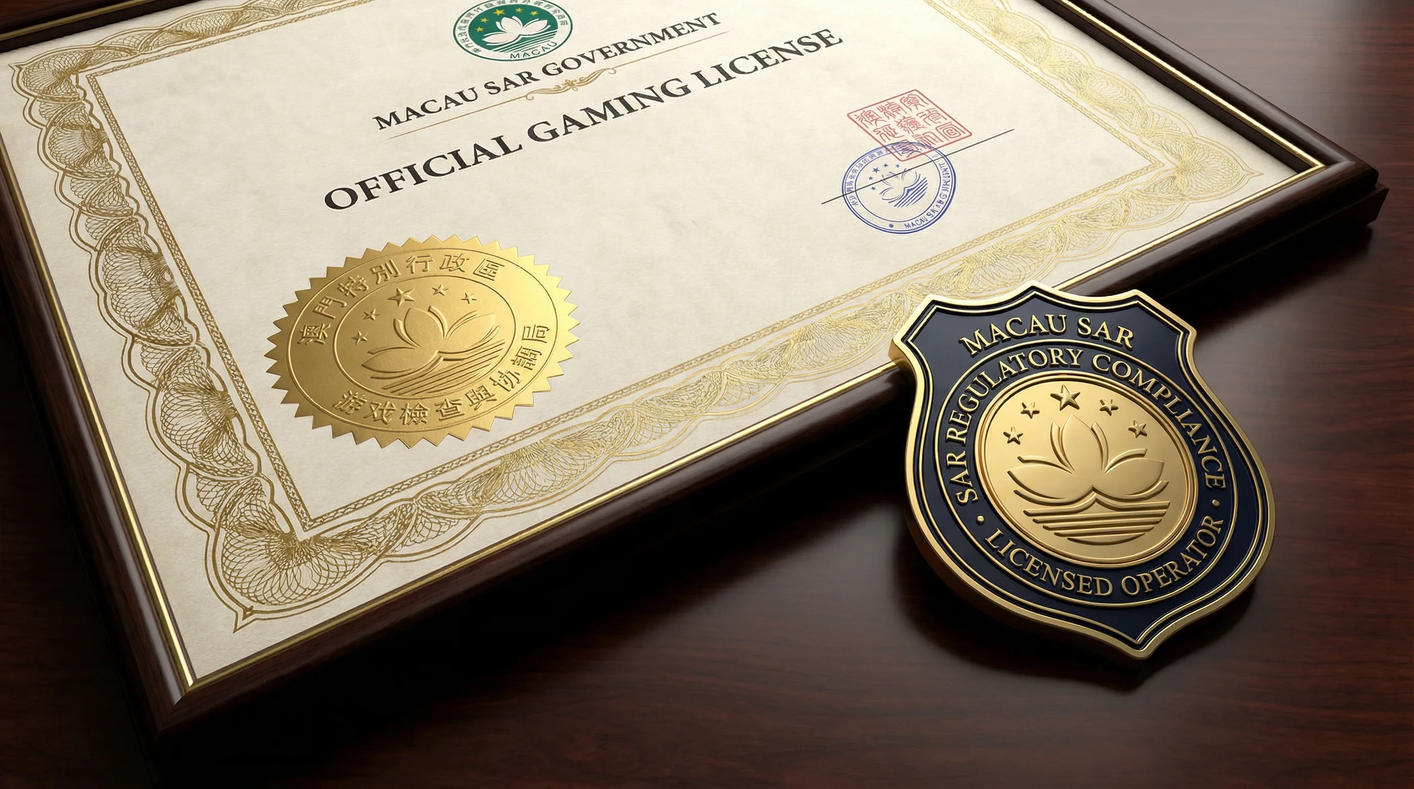 澳门特别行政区博彩牌照证书及徽章